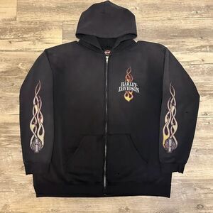 Vintage 2009 Harley Davidson Full Zip Flames Hoodie Size XL